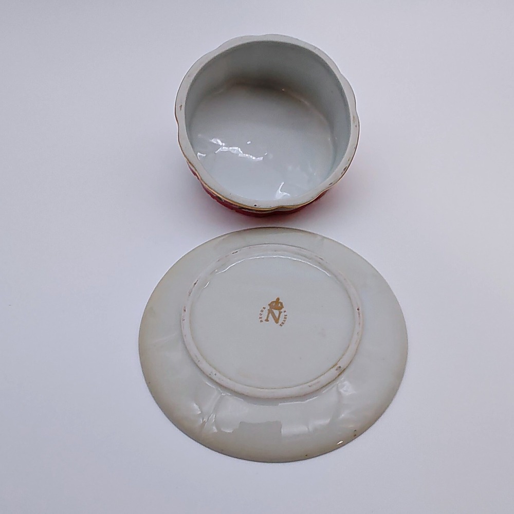 Décor à Sèvres Rare Pink Porcelain Butter Dish Gold Beaded Gilt Crowned N Mark - Picture 7 of 8